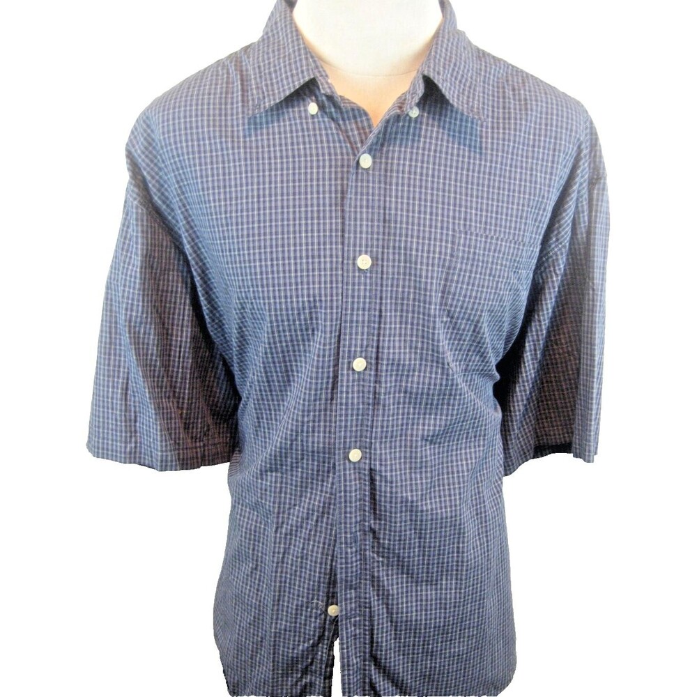 Mens Bob Timberlake Gray Plaid SS Cotton Casual Shirt sz 2XL